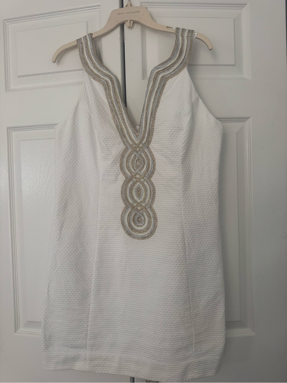 Lilly Pulitzer White Valli Shift Mini Dress with Gold Trim